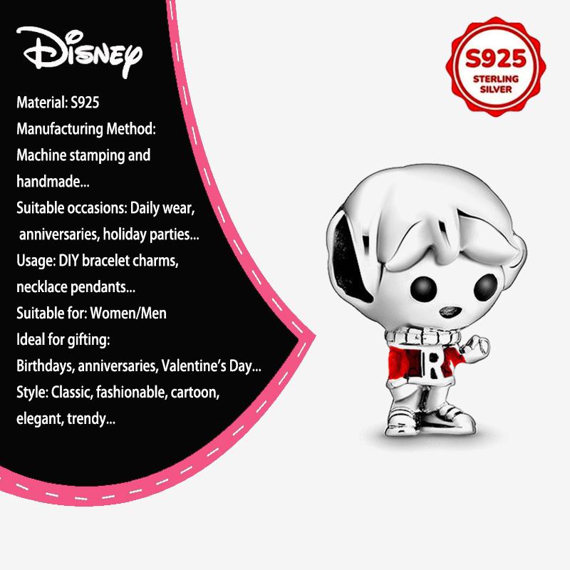 New Disney 925 Silver Winnie & Stitch Charms for Bracelet Necklace DIY Jewelry Gifts Holiday Party