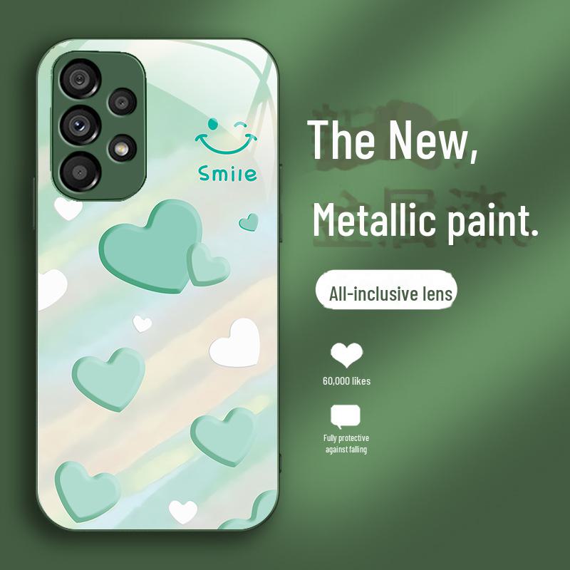 Gradient Love Smile Pro თხევადი შუშის ქეისი Samsung S23Puls S8 S9-ისთვის, დაცემის საწინააღმდეგო, ლინზების სრული დაფარვისთვის.