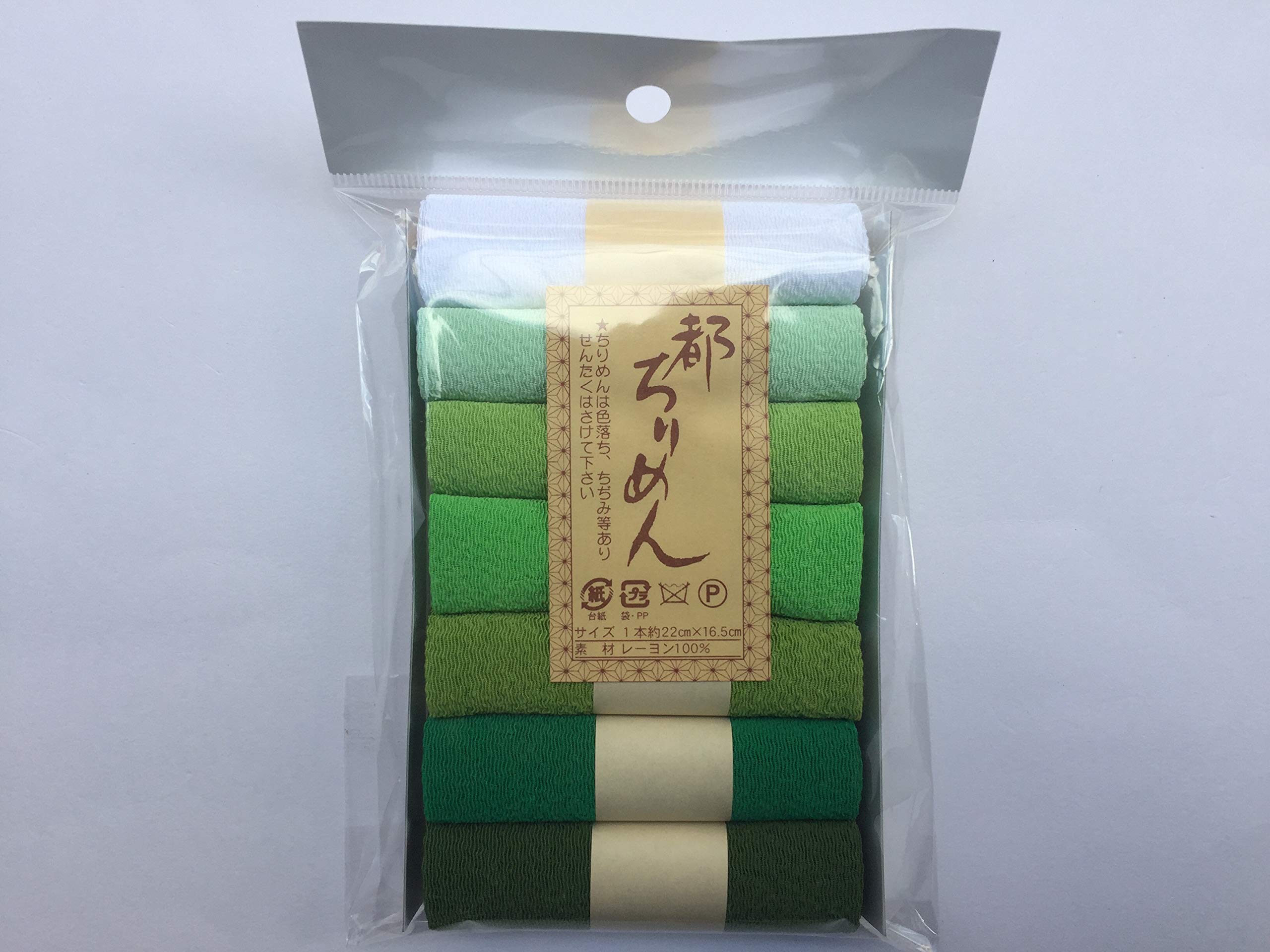

Nishimura Shoji Shoten Miyako Chirimen Fabric Cut Cloth Assortment 7 Solid Set, Colors, Green, TM-3
