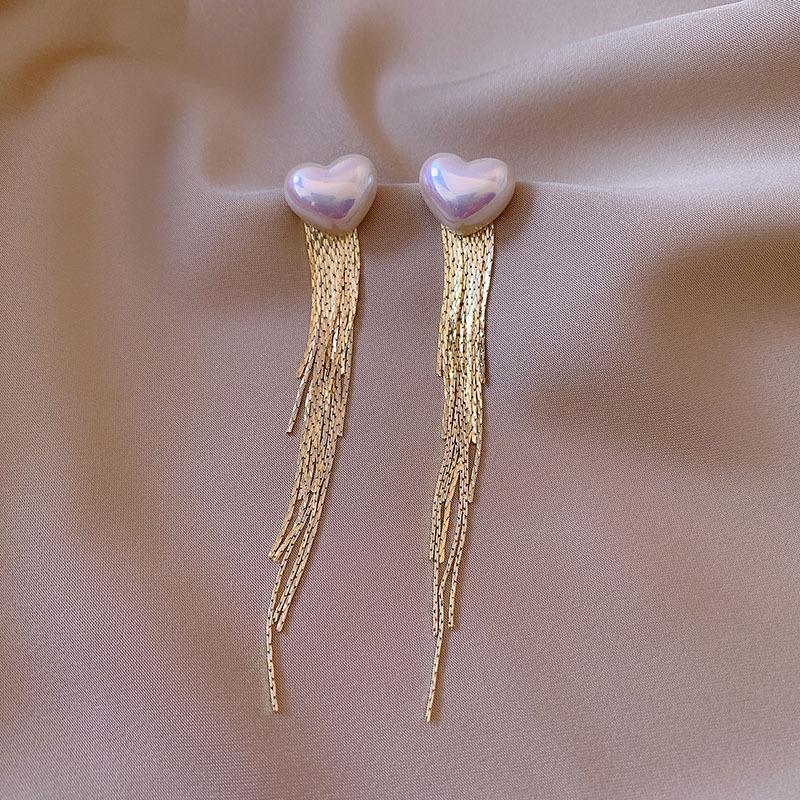 

Colorful love pearl gold silk chain fringed earrings women s personality earrings temperament earrings