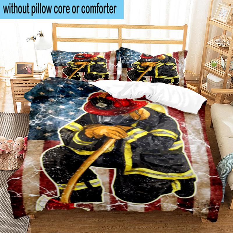 Firefighter's American Pride 3pcs Bedding,Including 1pc Duvet Cover And 2pcs Pillowcases Perfect for Christmas,Ideal for Bedroom, Dormitory