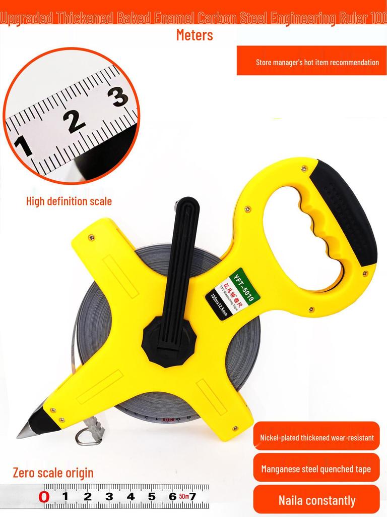 Large Measuring Tape Set: 50m, 30m Steel Tapes and 100m Cloth Tape for Construction, Engineering and Handheld Measurements.