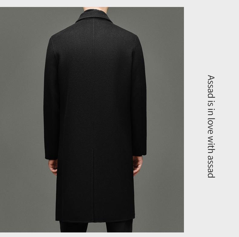 Men's 100% Wool Double-Faced Double-Breasted Lapel Collar Business Casual Long Coat