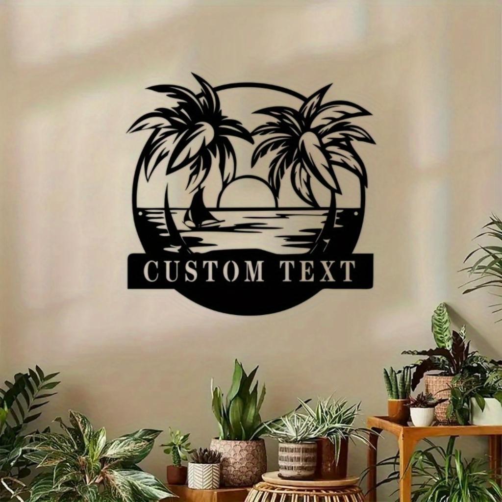 Custom Tailored Personalized Beach Decor Palm Tree Sign Outdoor Sunset Metal Sign