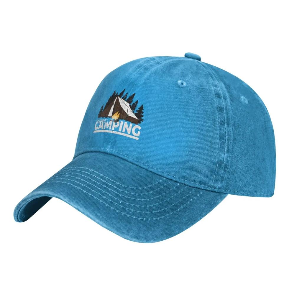 Let's Go Camping Baseball Cap for Men Women Hats Adjustable Vintage Cowboy Hat Sun Hat Blue