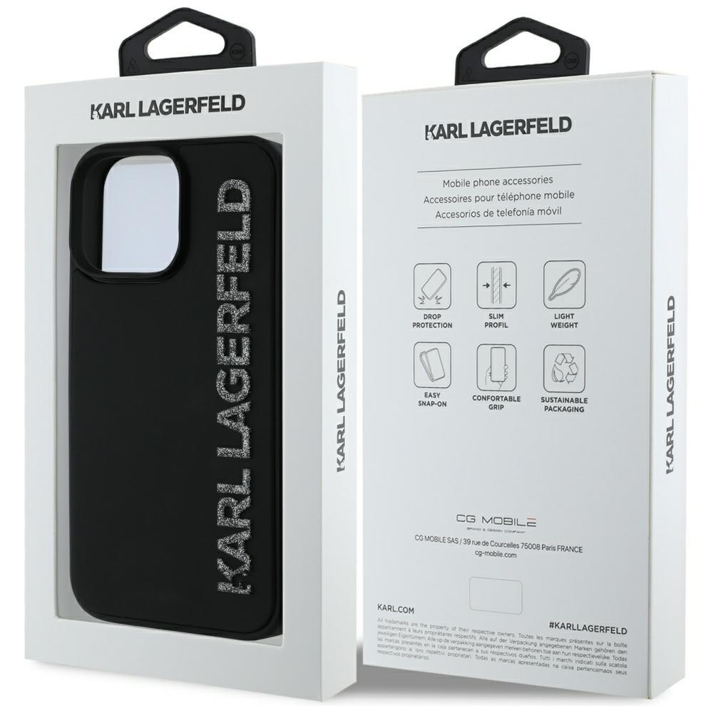 Karl Lagerfeld Hc 3D Rubber Case         Elongated Glitter For iPhone 16 Pro Black