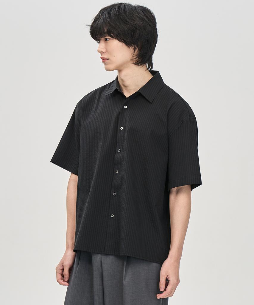 PRAIRIE Dobby Stripe Crop Short Sleeve Shirt (Black)