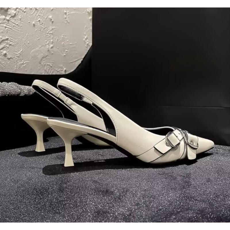 Luxury Brand Designer Women Sandals Fashion Pointed Toe Buckle Strap Metal High Heeled Kitten Heel Elegant Single Shoes Female