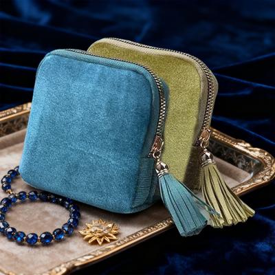 Jewelry Storage Bag with Multi-pockets Portable Watch Earring Necklace Bracelet Ring Organizer Case Jewelry Pouch with Tassels Zipper
