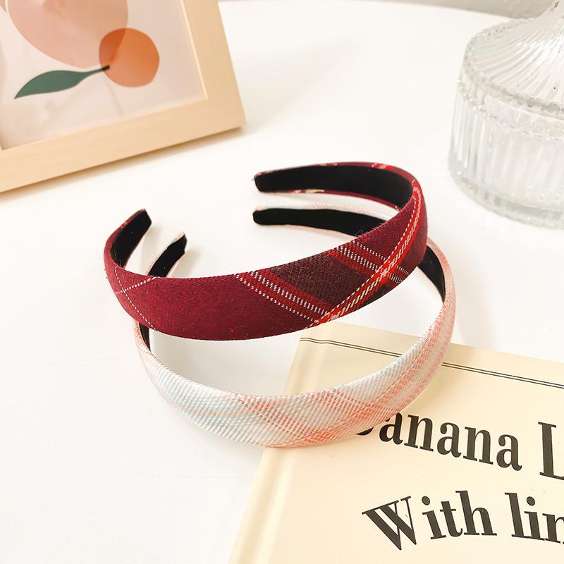 2 Stück/Set 2 cm dünner karierter Stoff-Haarreif für Frauen Mädchen tägliche Presse Haaraccessoires Koreanische JK Studentenuniform Kopfbedeckungen