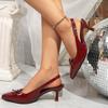 Patent Leather Bow Bag Sandals Women's Fashion Pointed Toe Shallow Mouth One Strap Stiletto Shoes