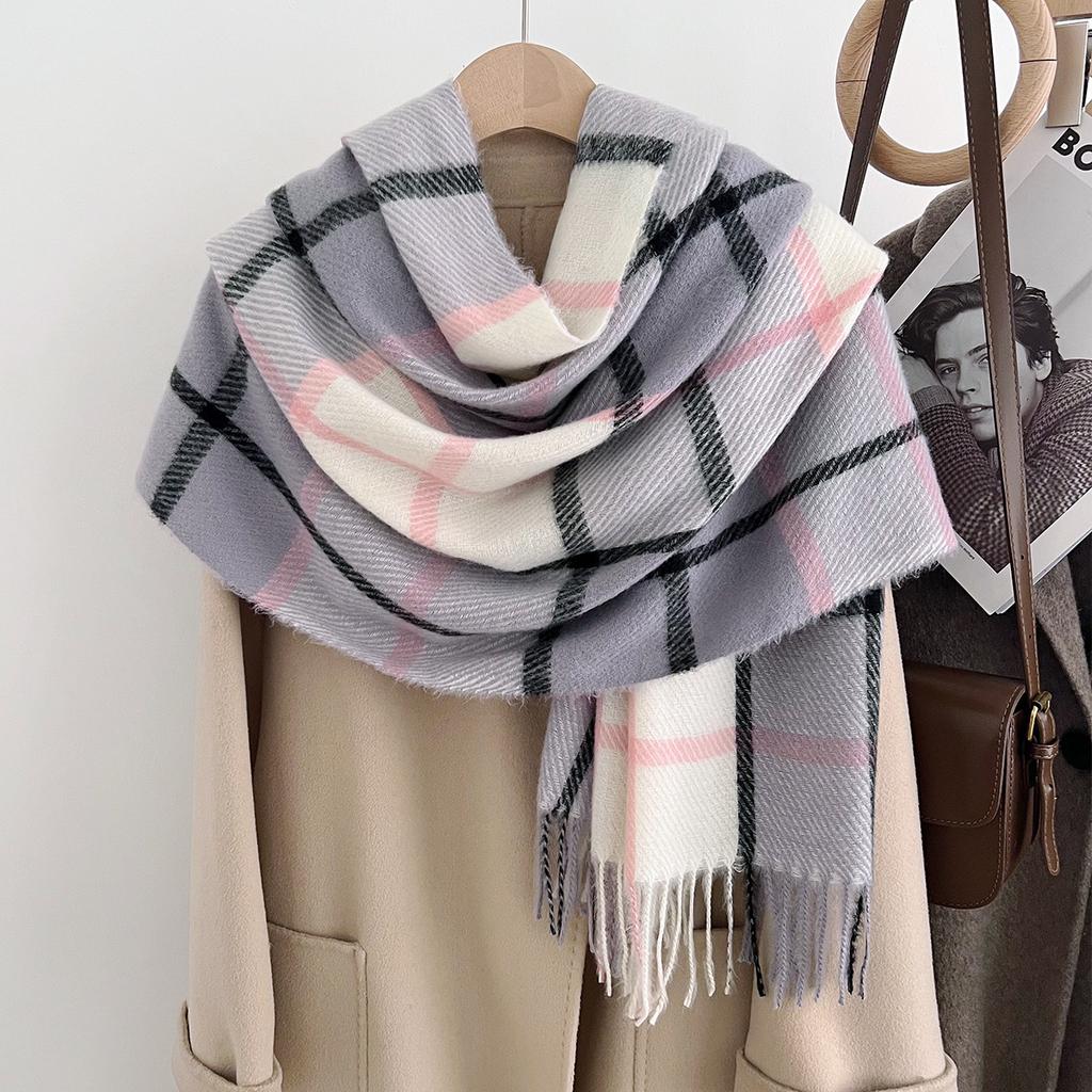 Clearance Plaid Imitation Cashmere Scarf Autumn and Winter Korean New Ins Style Retro Winter Warm Versatile Shawl Scarf