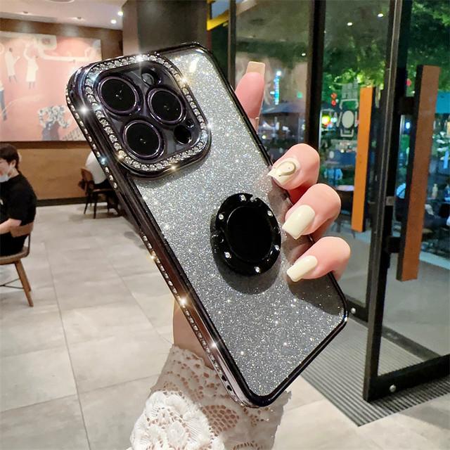 Gradient Glitter Ring Holder Phone Case For Iphone 14 13 12 11 Pro Max Xs Max Xr 14plus Shining Plating Cover Shockproof Clear