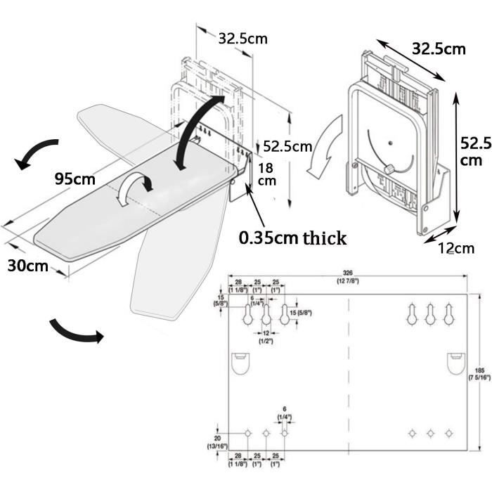 Table à repasser murale pivotante à 180 ybaymy 95 cm x 33 cm