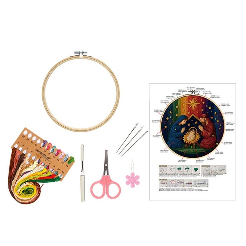 Embroidery Set DIY Craft With Pre Printing Pattern Thread Embroidery Hoop For Beginner Family Crafting Activity