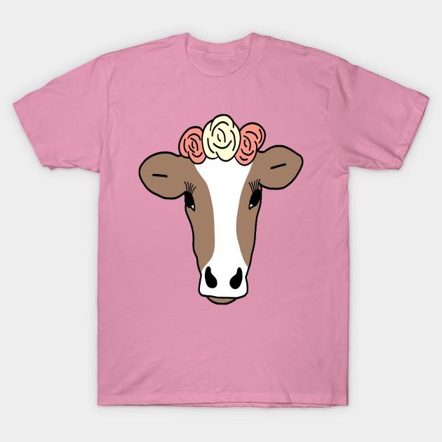 T Shirt Women Cute Cow With Flower Headband Harajuku Print Kawaii Tshirt Summer Short Sleeve Female T-Shirt Top Tee