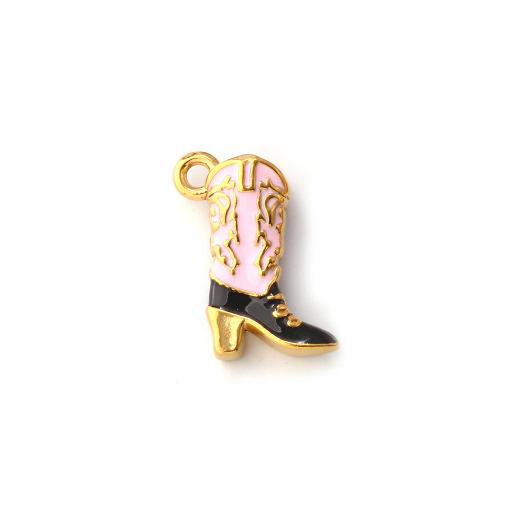 1 Piece 304 Stainless Steel West Cowboy Charms 18K Gold Plated Enamel Boots 3D Pendants For DIY Necklace Jewelry 19mm x 14mm