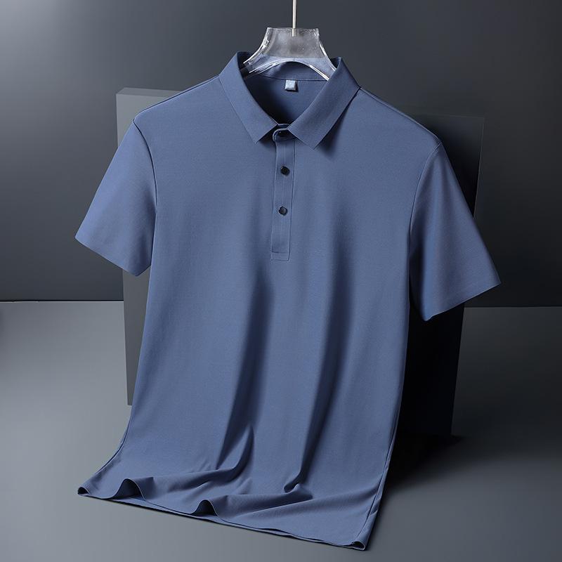 Camisa Polo de Seda Helada para Hombre de Negocios Casual de Verano Sin Costuras Alta Elasticidad Sin Planchado Fina de Manga Corta con Cuello Camisero Manga Corta