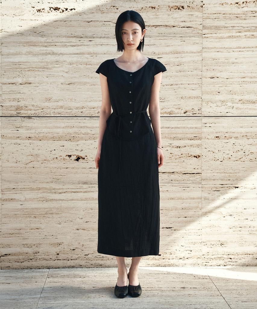 Siyajyu Sitp5281 Cap Sleeve Wrinkle Blouse_Black