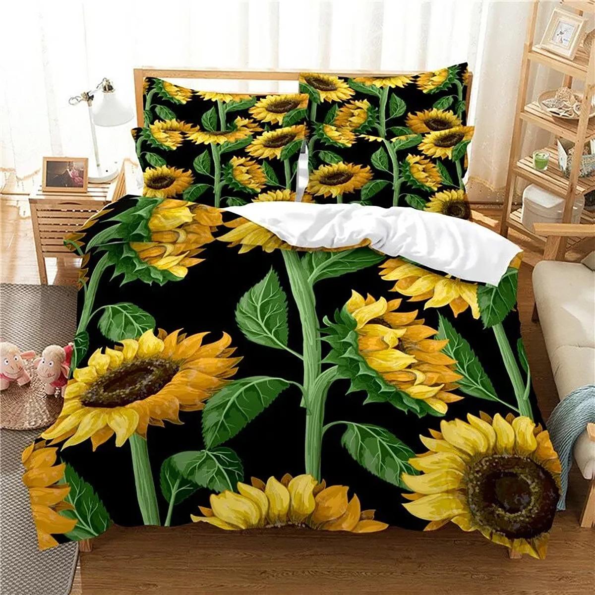 

Flower Quilt Cover Pillowcase Bed Kit Digital Printing Three-Piece Bedding 135x200cm