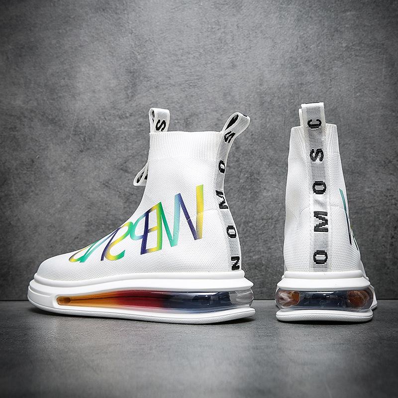 

Повседневная обувь Мужские высокие носки вязаные дышащие кроссовки с мягкой подошвой на воздушной подушке для мужчин Zapatos Casuales Slip-On 43 белый