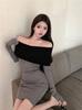 Fashionable retro sexy off-shoulder long-sleeve dress for women, new winter slimming pencil skirt, trendy style