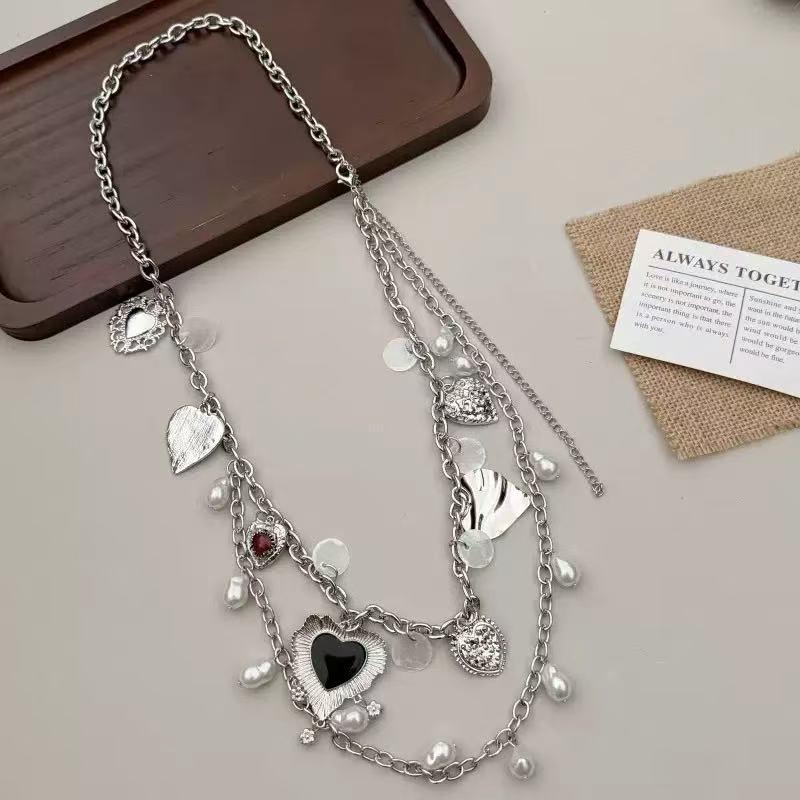 Double Layer Heart Pearl Waist Chain Vintage Silver Metal Belly Chain For Women Y2K Skirt Pants Accessory
