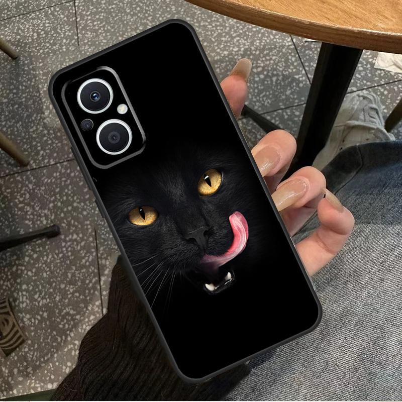Black Cat Face Kitty For OPPO Reno 14 13 12 11 10 Pro 8T 11F 12F 13F 14F 7 8 Lite OPPO Find X8 X6 X5 X9 Pro Case