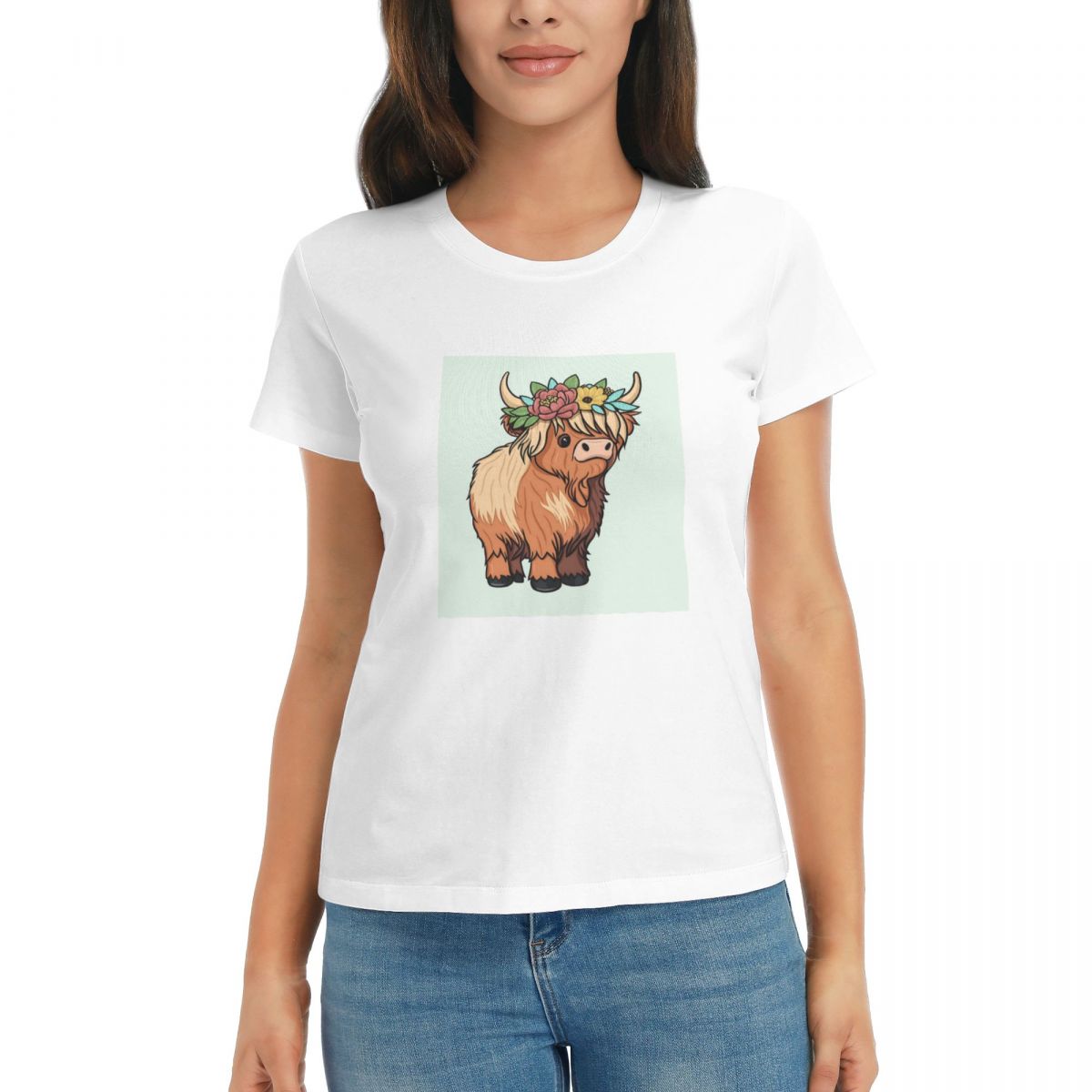 

Women TShirt Highland Cow Animal Summer Short Sleeve Tees Crew Neck Cotton T Shirts Clothes Tops Streetwear S