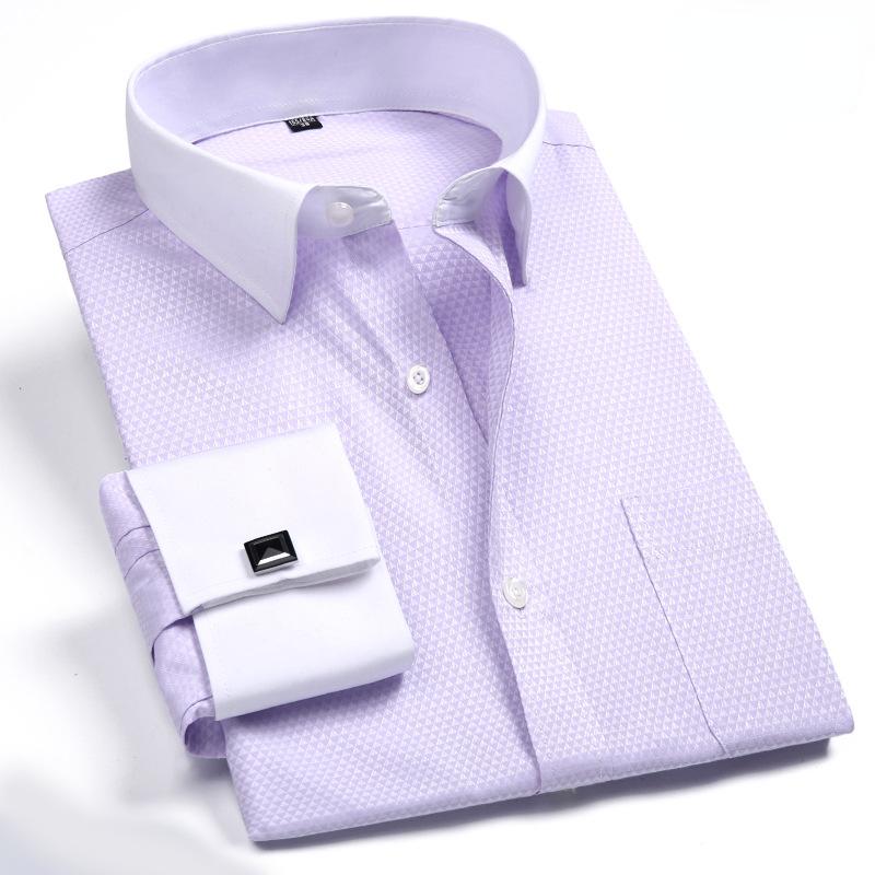 

M~6XL Men s French Cuff Dress Shirt 2023 New White Long Sleeve Formal Business Buttons Male Shirts Regular Fit Cufflinks Shirt 44