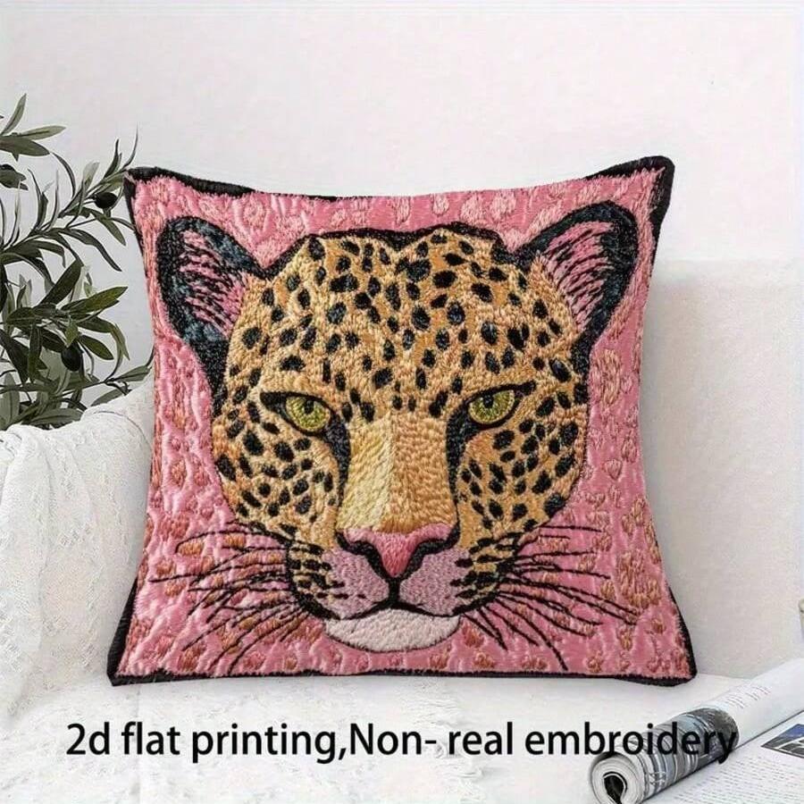 Plush Pink Leopard Decorative Pillow Cover For Living Room Sofa Decor