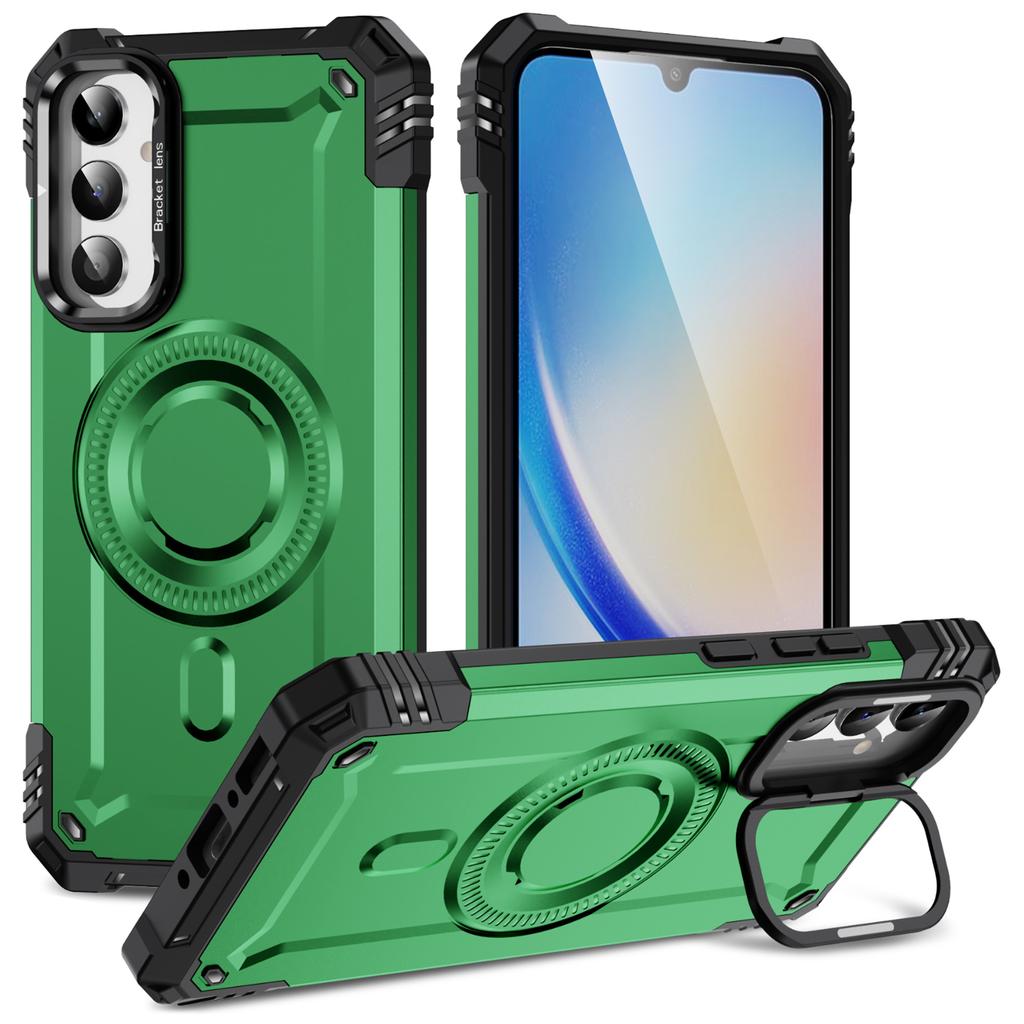 For Samsung Galaxy A26 5G Case Compatible with MagSafe Metal Lens Frame Kickstand PC+TPU Mobile Cover