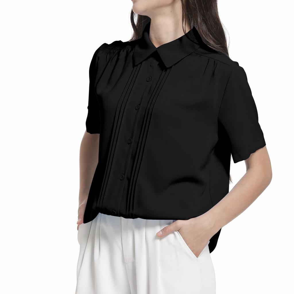 Krátké Plisované Měkké Šaty Volné Velké Bez Běžného Potu Deodorizační Vysoké M [JARNÍ SEZÓNA] Dámská Košile, Rukáv, Halenka, Košile, Léto, Střih, Velikost, Žehlička,