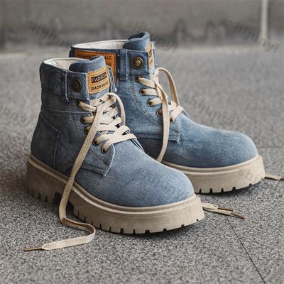 Men Boots 2024 Autumn British Cowboy Boots High Top Retro Thick Sole Lace Up Platform Comfort Anti Slip Sports Motorcycle Boots