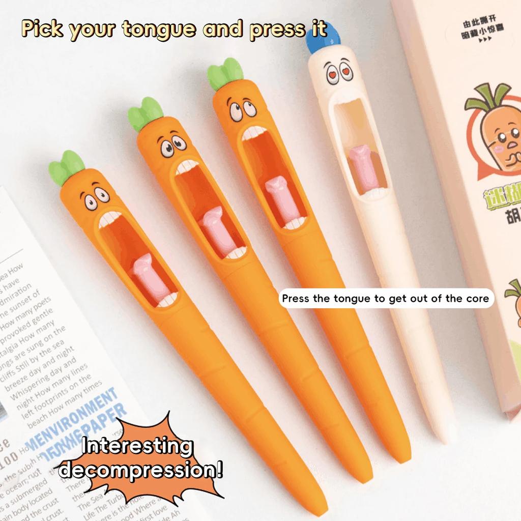 Cute Cartoon Kawaii  Pens Carrot Shaped Gel Pen Design Retractable Tongue Refill Black Ink Pens Office School Stationery Gift
