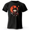 Men's Samurai Cat Printed Sports Fitness Loose Large Cotton Fashion Casual Camiseta Street Daily Clothing