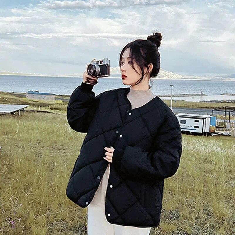 2023 Long Sleeve Casual Loose Coat Fashion Women Office-lady Cotton Jacket Warm O-neck Korean Thickened Tops  30005