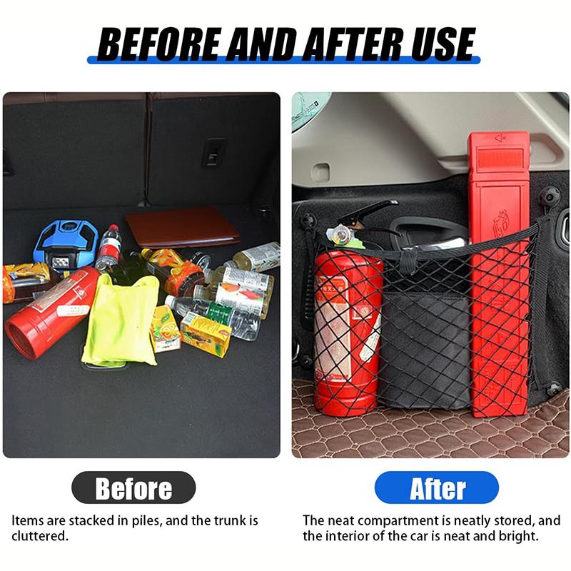 Elastic Cargo Net Double Layer Cargo Netting Storage Pouch with Hanging Clasps