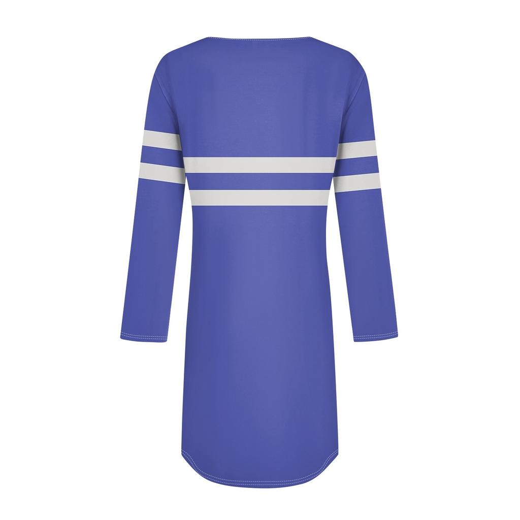 Dámská ležérní móda Sexy pruhované šaty s kulatým výstřihem a dlouhým rukávem v pase