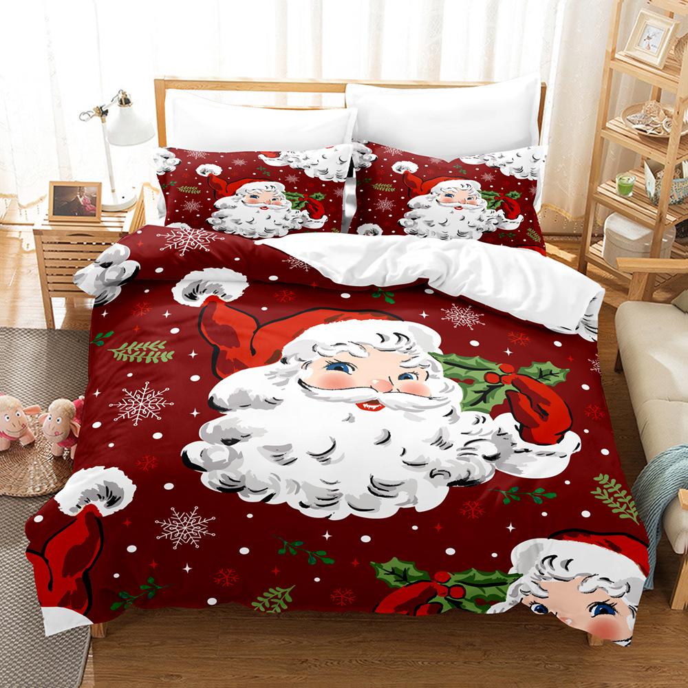 Santa Claus Bedding Christmas Bedroom Down Duvet Cover and Pillowcase 2/3pc Single Double Bed 3D Printed Duvet Cover Set Gift