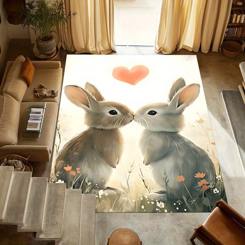 1pc Bunny Love Themed Rug for Home Decor, Non-slip Office Carpet, Chair Mat, Outdoor Mat, Christmas and Halloween Gifts-0731106
