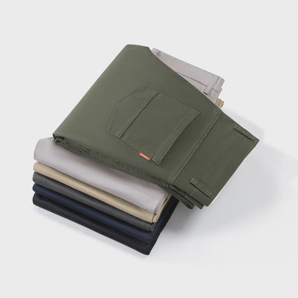Men's Khaki Elastic Straight Cotton Casual Pants - 2024 Autumn Collection