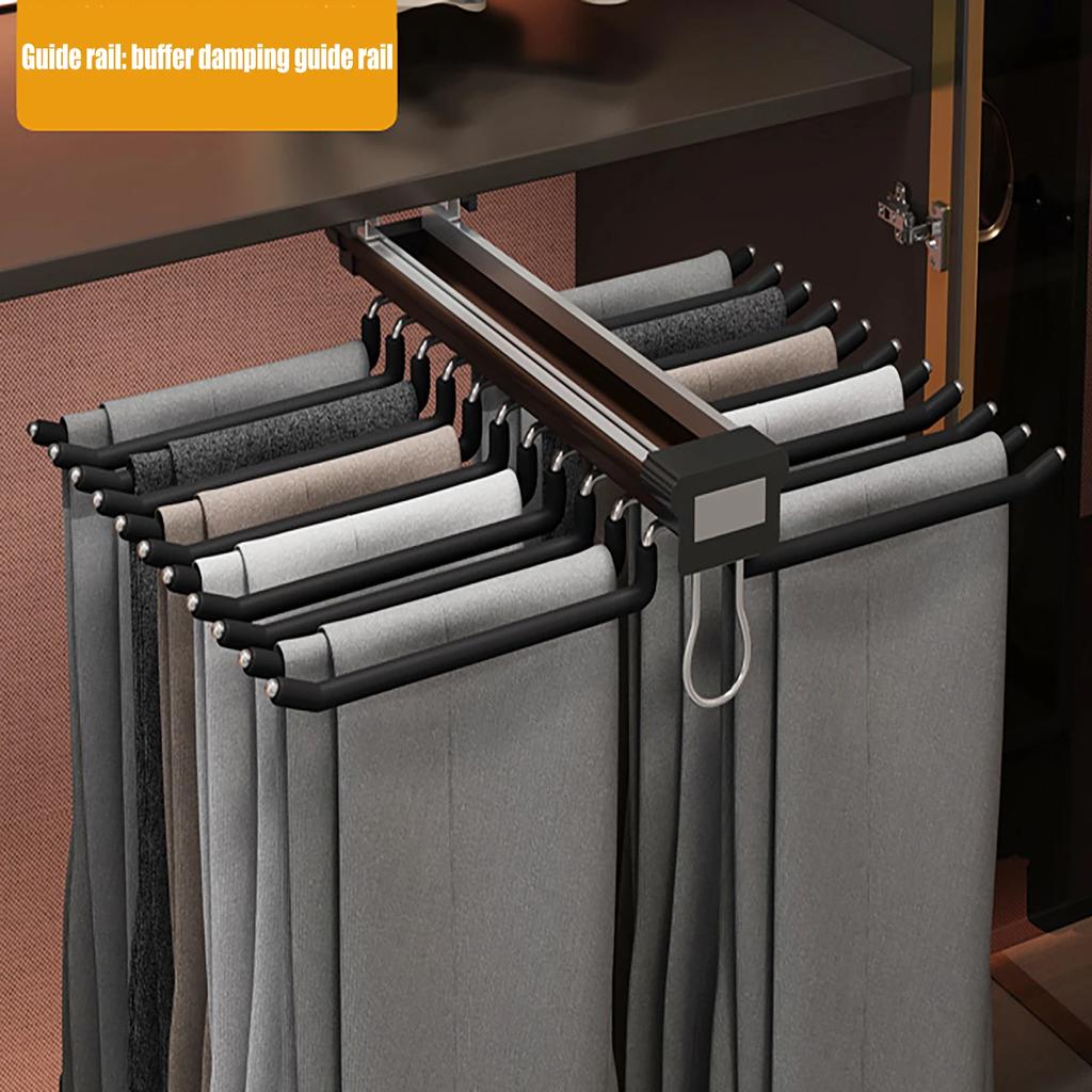 22-Arm Pull Out Pants Rack,Double Row Black Damping Trousers Organizer,Space Saving Closet Storage System for Dormitory/Laundry