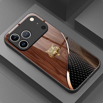 Ahşap Desenli Kaplan Başı Desenli Temperli Cam Telefon Kılıfı iPhone 11 12 13 14 15 16 17 Pro Max 17 Air 7 8 Plus XR XS X İçin Kapak