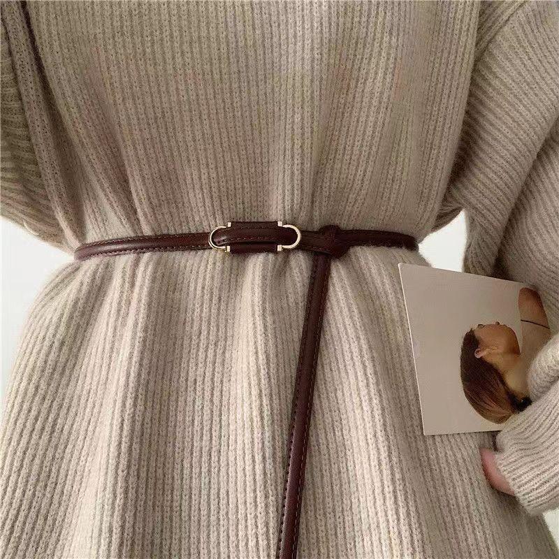 

Elegant Knotted No Hole Dress Soft Leather Versatile Fashion Sweater Jeans Belt Decorative Style XPBrown