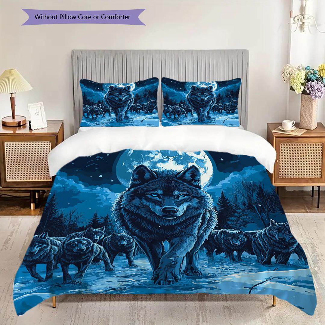 

Dreamy Wolf Pattern Bedding Quilt Set Quilt Cover Pillowcase Home Decoration Birthday Gift (1 * duvet cover + 2 * pillowcase, without core) 135x200cm