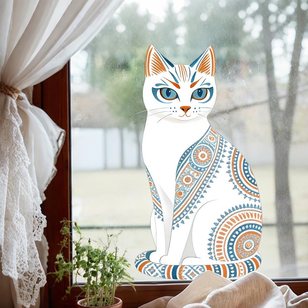 Bohemian Pattern Cat Static Cling Window Sticker for Bedroom Living Room Balcony Glass Home Decor