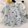 GMXIA Women's Summer Cloud Cotton Ins Cute Short-sleeved Two-piece Set with Chest Pad, Summer Thin Style