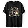 T-Shirt Rock And Roll Never Dies Teschio Band Teschio Divertente Grafica Musicale Maglietta