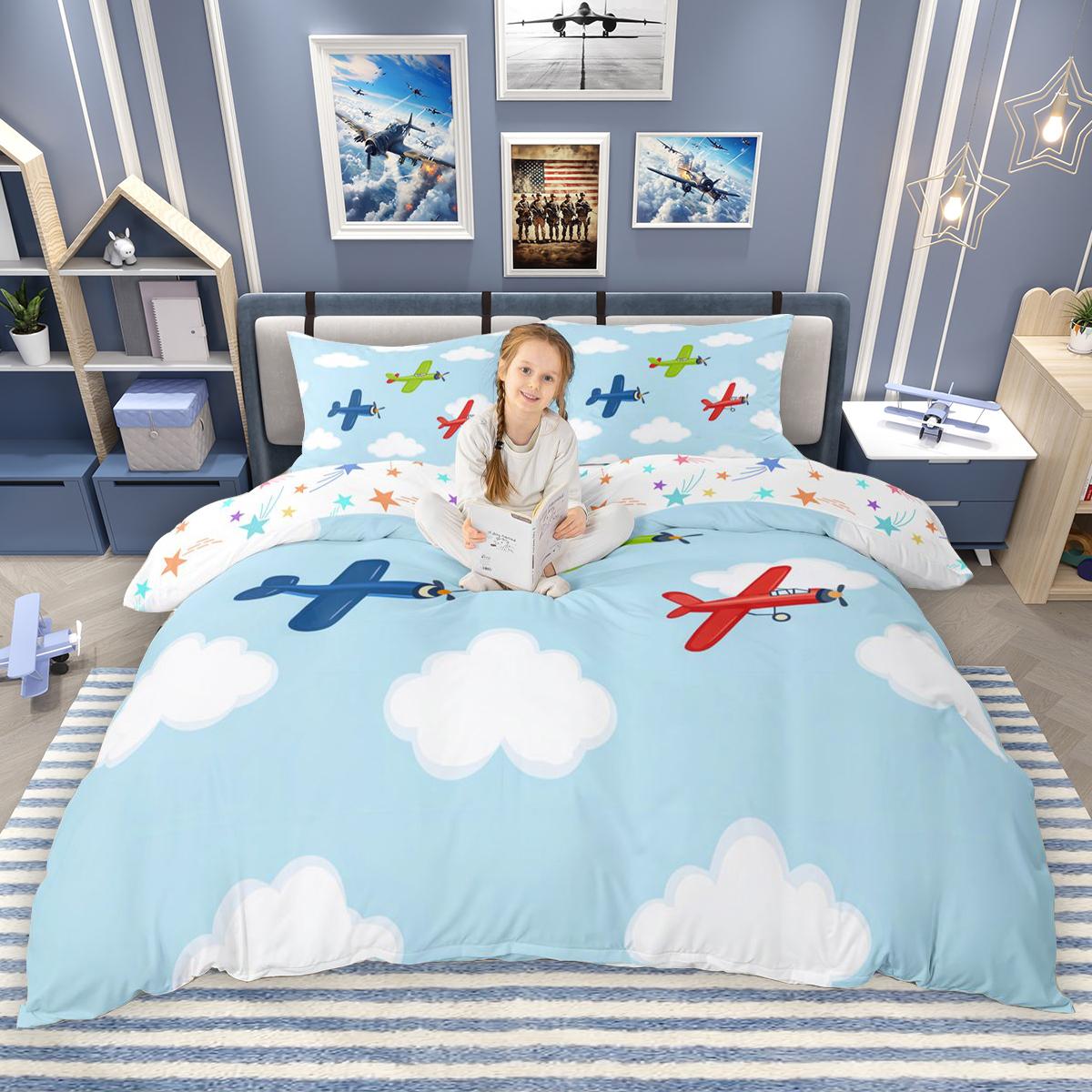 

Comforter Homewish Cartoon Airplane For Children Transportation Theme Bedding Set Aircraft Plane Comforter Set Comforter (quilt)-EU Single(135*200cm)3pcs